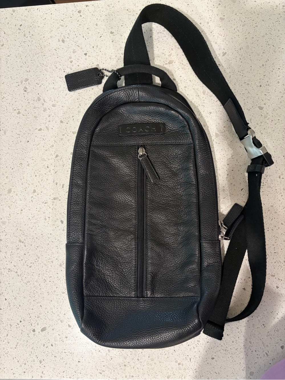 Coach Black Pebbled Leather Sling Backpack